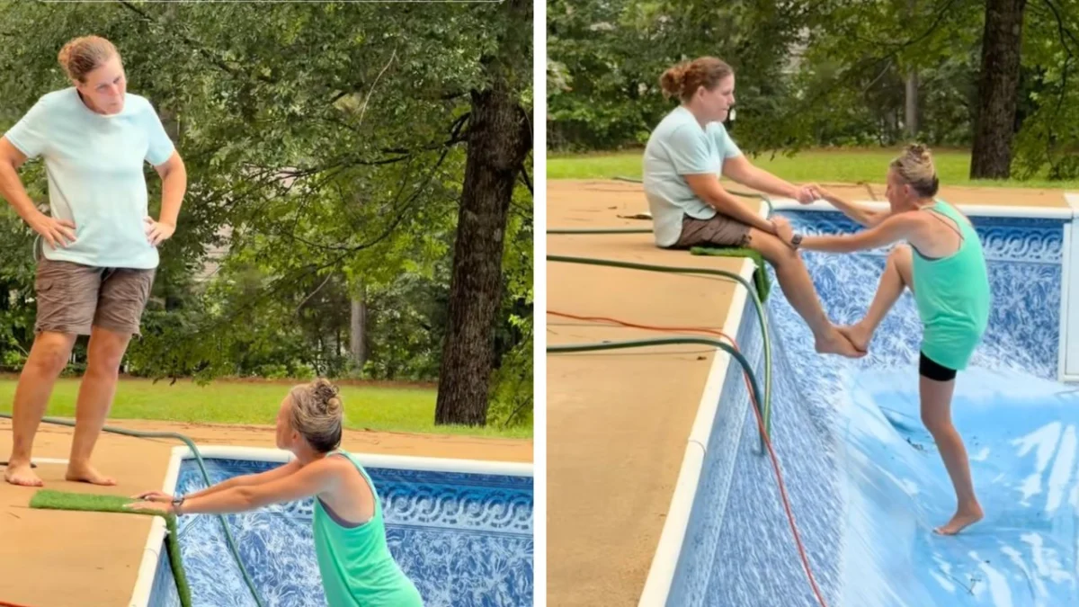 Mother Transforms into Human Ladder in Viral Pool Escape, Captivating Millions with Ingenuity and Laughter