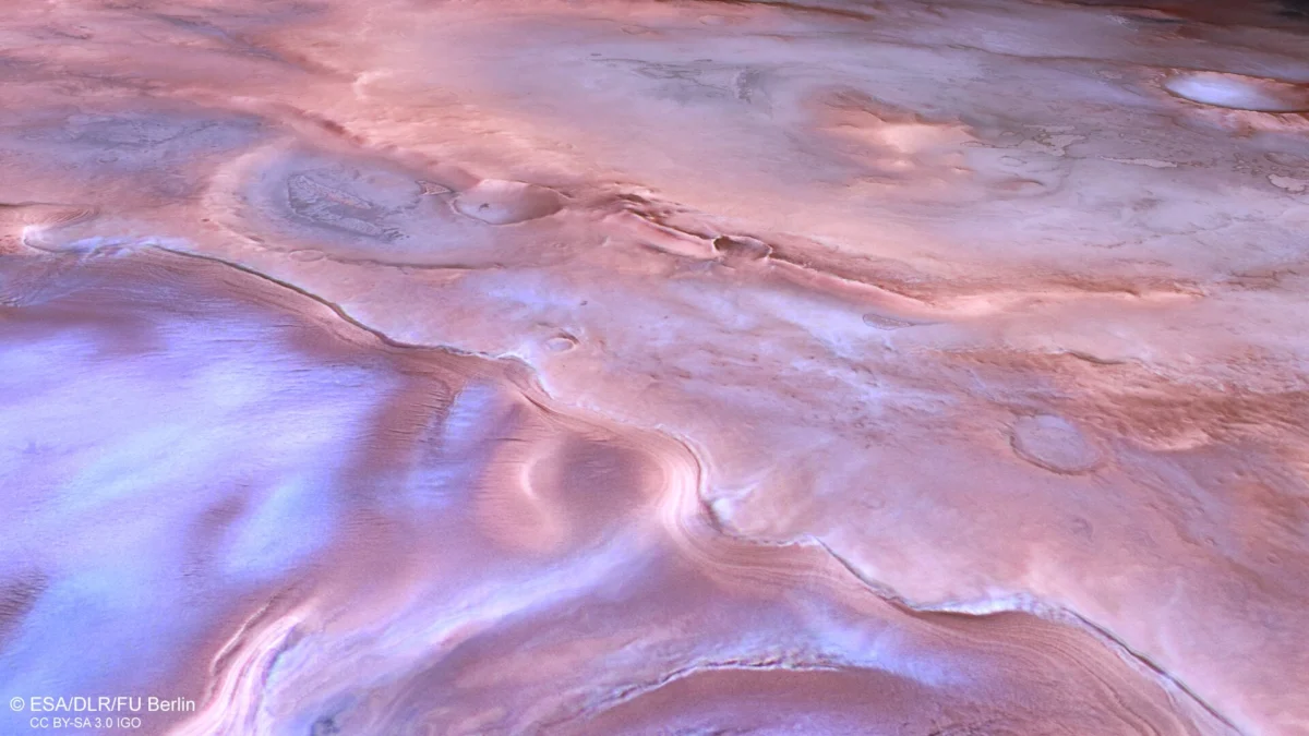 Beyond the Red Planet: New Imagery of Mars’ South Pole Reveals a Spectrum of Pinks and Purples Amidst Ancient Icy Cliffs