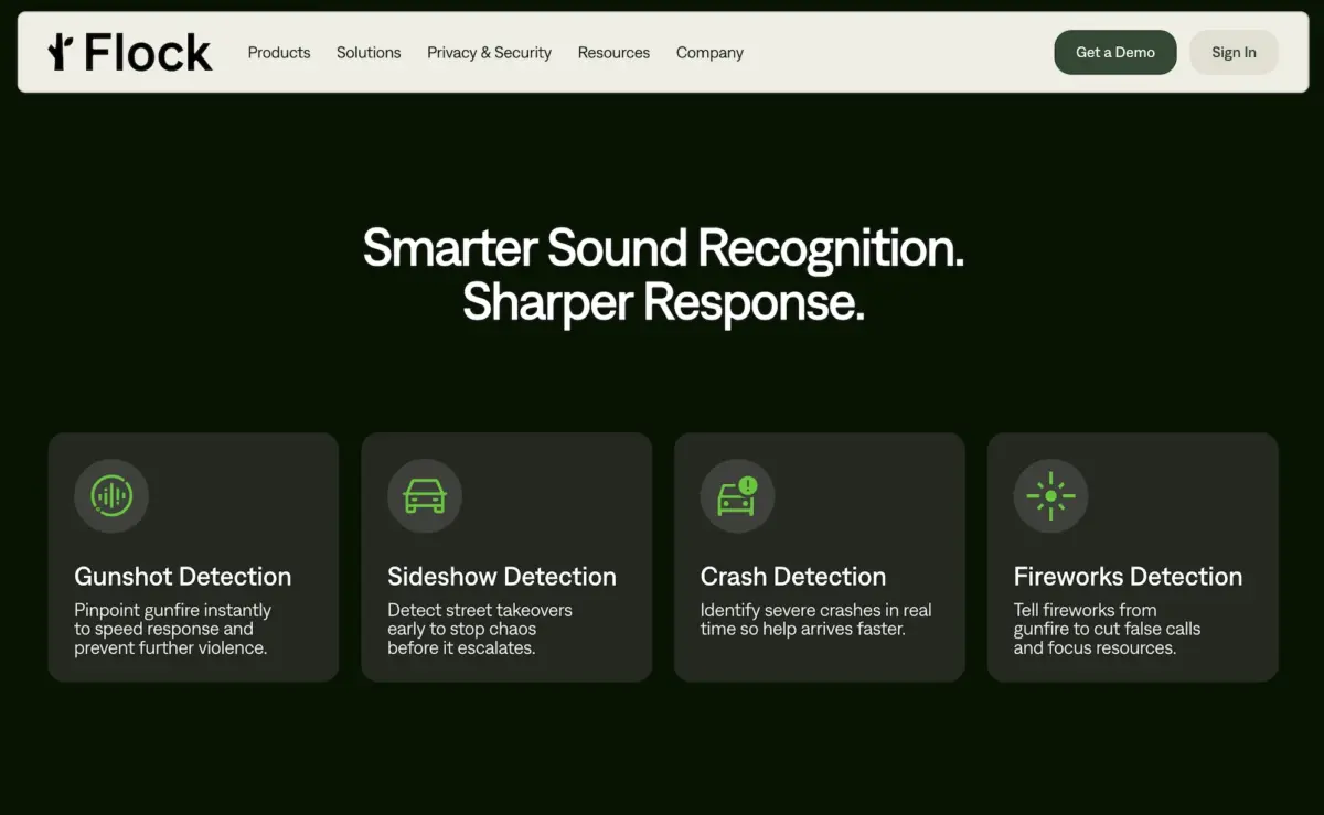 Flock CEO says its microphones detect ‘just gunshots’ — its website says different
